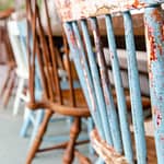 close up of rustic chairs
