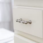 silver drawer pull, bathroom remodel
